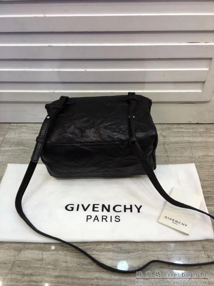 GlVENCHY紀梵希 潘多拉 黑色綿羊皮 銀色五金 100%純棉布 黑色 可手提 肩背  tsg1073